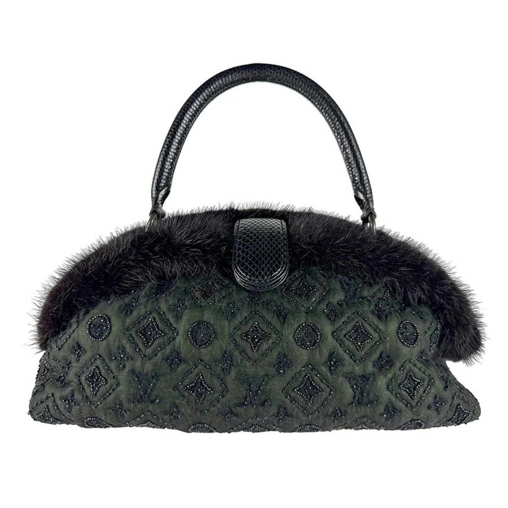 Louis Vuitton Handbag Demi Lune Silk Chiffon Green Black